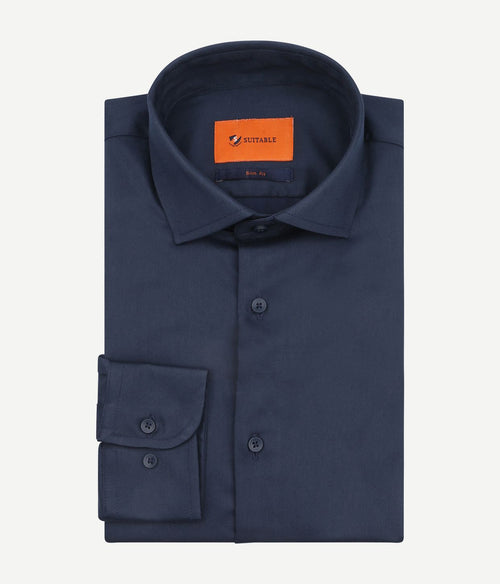 Suitable satin overhemd marine | Slim-fit