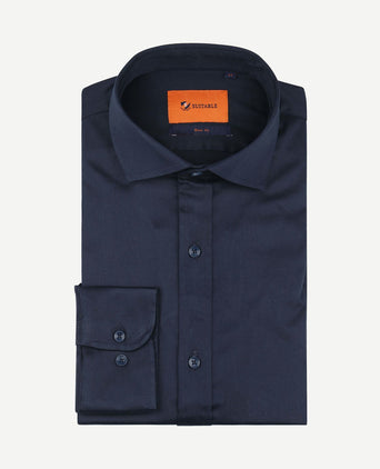 Satin overhemd donkerblauw