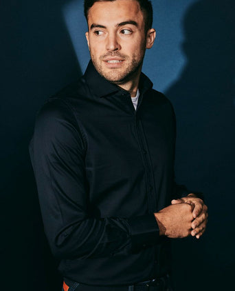 Suitable satin overhemd donkerblauw | Slim-fit