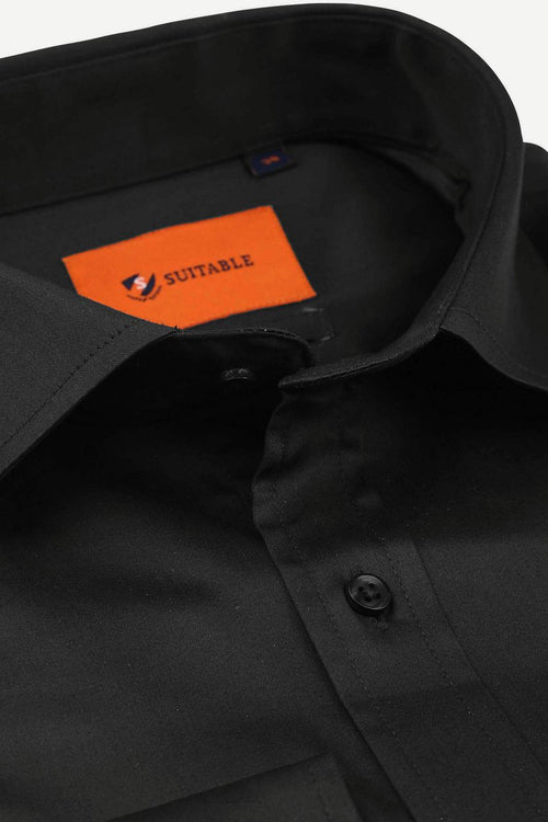 Suitable satin overhemd zwart | Slim-fit