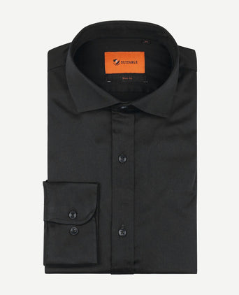 Suitable satin overhemd zwart | Slim-fit