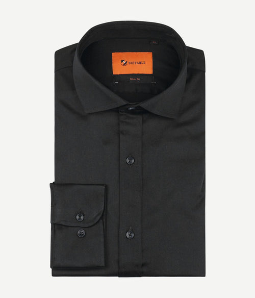 Suitable satin overhemd zwart | Slim-fit