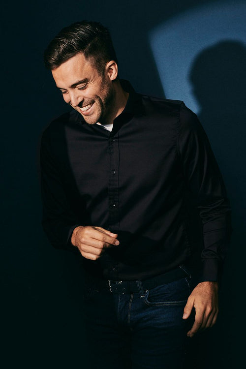 Suitable satin overhemd zwart | Slim-fit