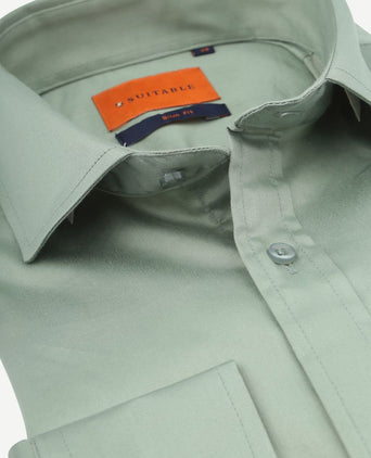 Suitable satin stretch overhemd groen | Slim-fit