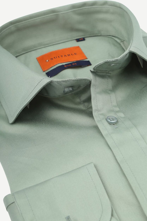 Suitable satin stretch overhemd groen | Slim-fit