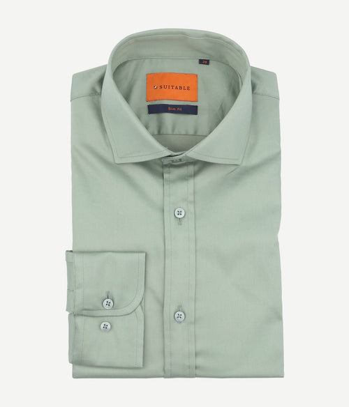Suitable satin stretch overhemd groen | Slim-fit