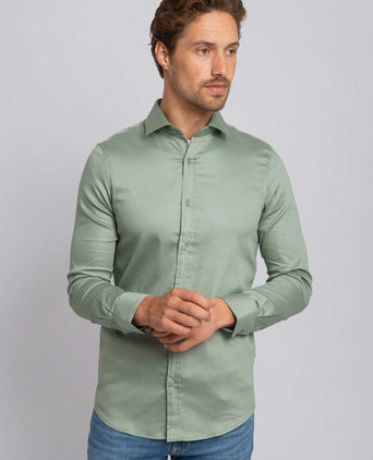 Suitable satin stretch overhemd groen | Slim-fit