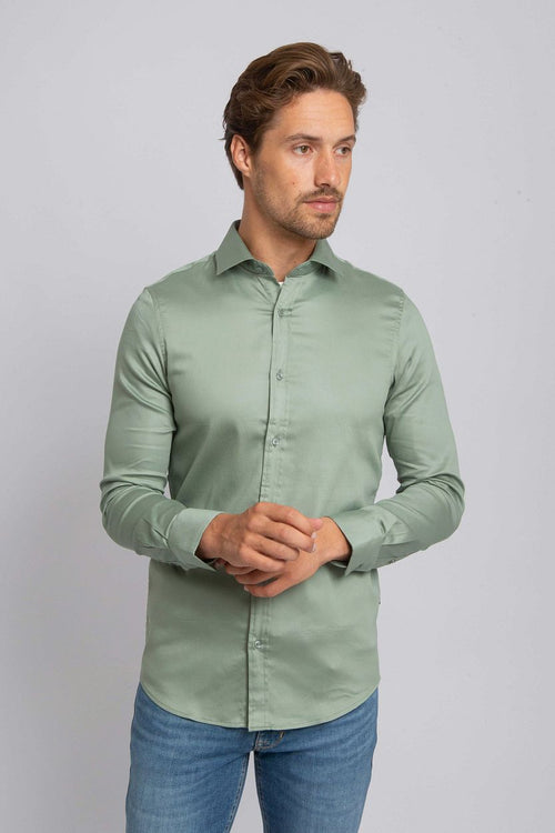 Suitable satin stretch overhemd groen | Slim-fit
