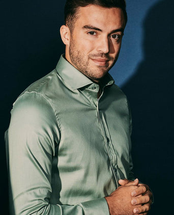 Suitable satin stretch overhemd groen | Slim-fit