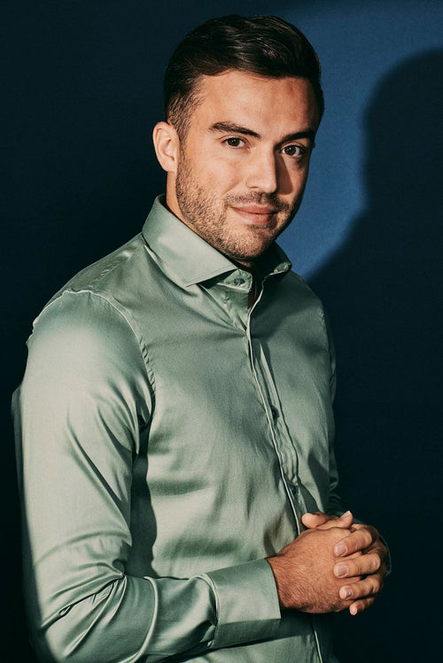 Suitable satin stretch overhemd groen | Slim-fit