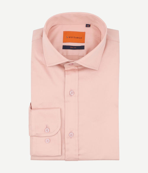 Suitable satin stretch overhemd roze | Slim-fit