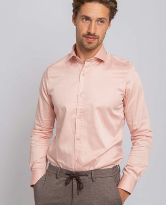 Suitable satin stretch overhemd roze | Slim-fit