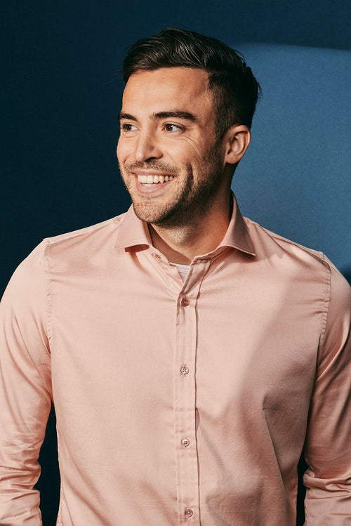 Suitable satin stretch overhemd roze | Slim-fit