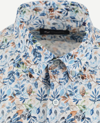 Suitable short sleeve overhemd bloemenprint blauw | Regular-fit