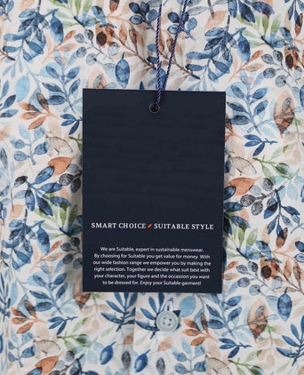 Suitable short sleeve overhemd bloemenprint blauw | Regular-fit