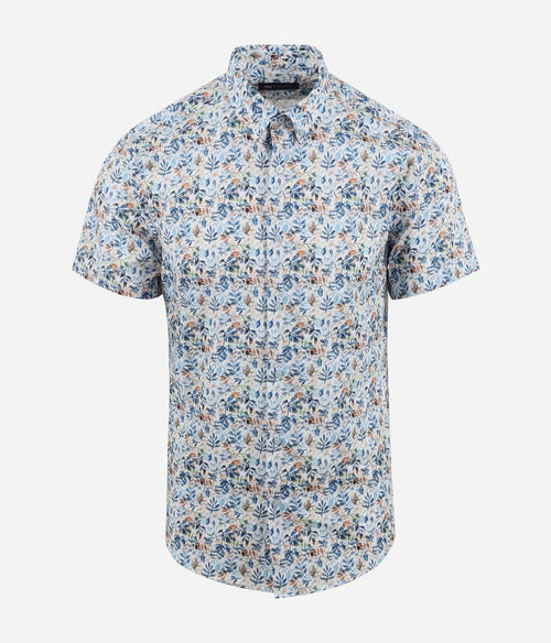 Suitable short sleeve overhemd bloemenprint blauw | Regular-fit