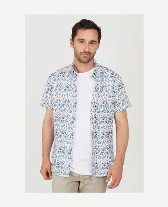 Suitable short sleeve overhemd bloemenprint blauw | Regular-fit