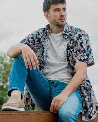 Suitable short sleeve overhemd linnen simon donkerblauw | Regular-fit