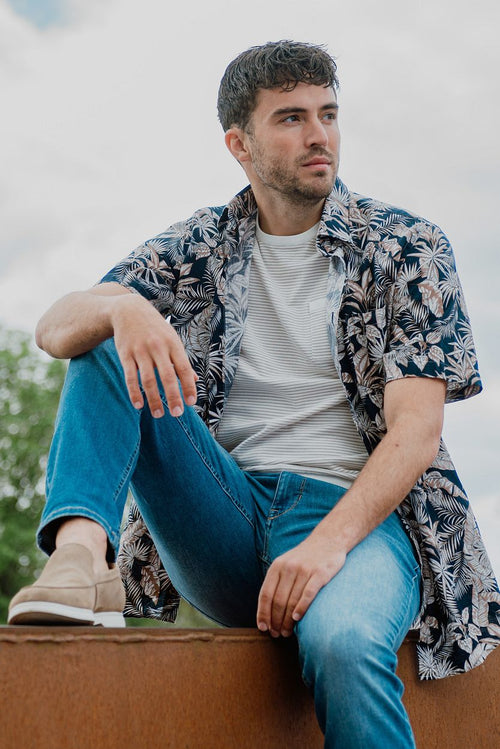 Suitable short sleeve overhemd linnen simon donkerblauw | Regular-fit