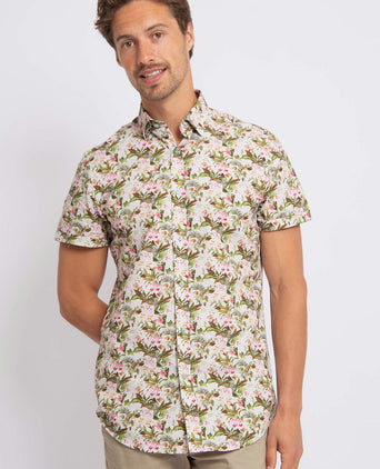Suitable short sleeve overhemd print jungle groen | Regular-fit