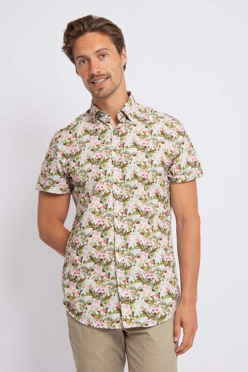 Suitable short sleeve overhemd print jungle groen | Regular-fit