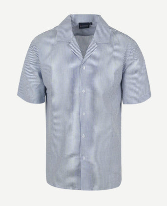 Short sleeve overhemd stripe seersucker lichtblauw