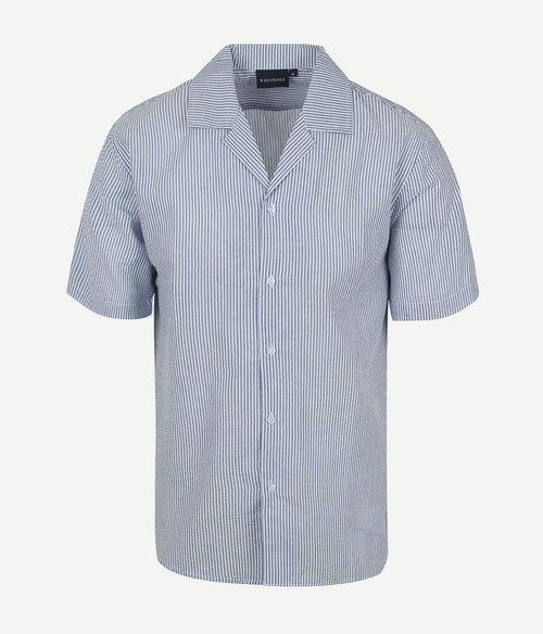 Short sleeve overhemd stripe seersucker lichtblauw