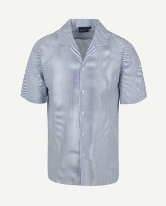 Short sleeve overhemd stripe seersucker lichtblauw
