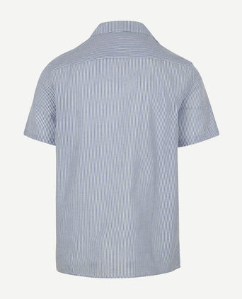 Short sleeve overhemd stripe seersucker lichtblauw