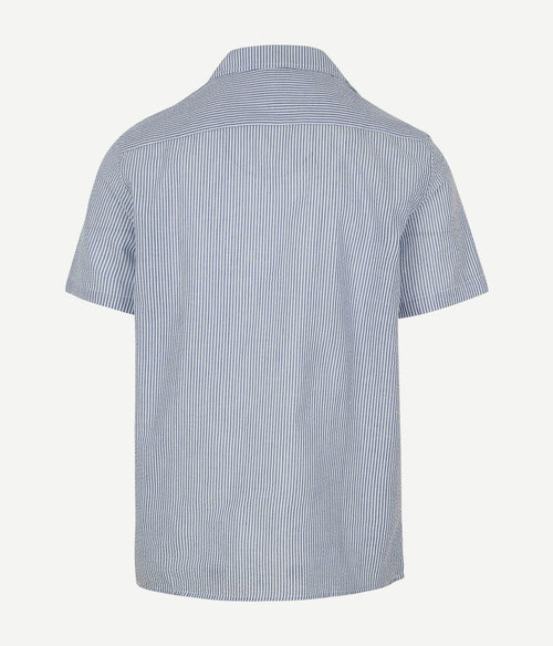 Short sleeve overhemd stripe seersucker lichtblauw