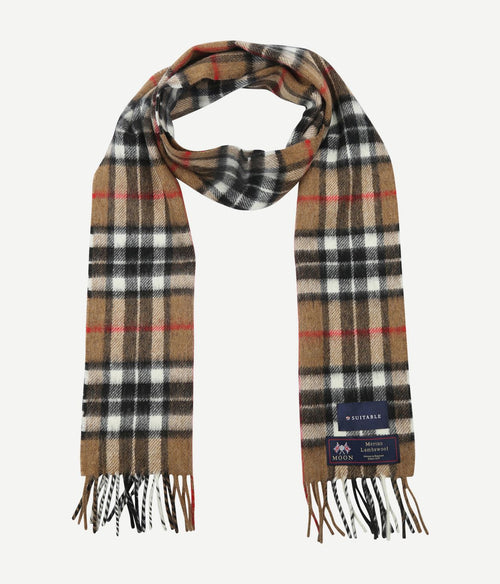 Sjaal ruit merino wol beige