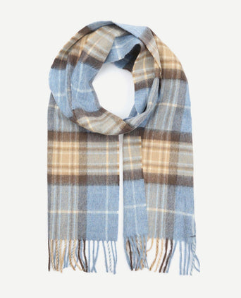 Sjaal ruit merino wol beige blauw