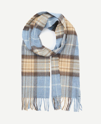 Sjaal ruit merino wol beige blauw