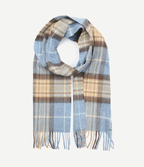 Sjaal ruit merino wol beige blauw