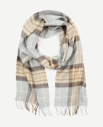 Sjaal ruit merino wol beige grijs