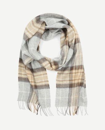 Sjaal ruit merino wol beige grijs