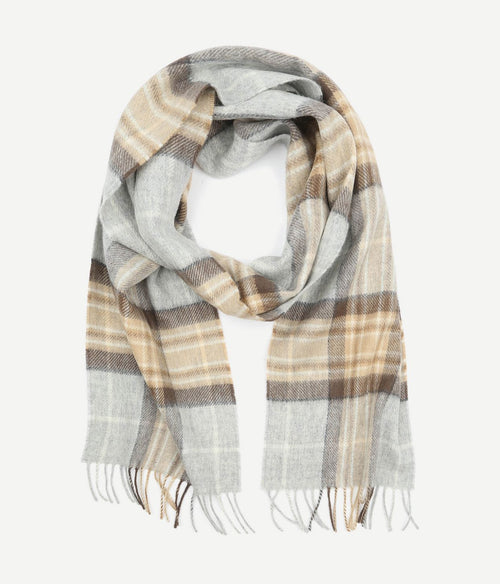 Sjaal ruit merino wol beige grijs