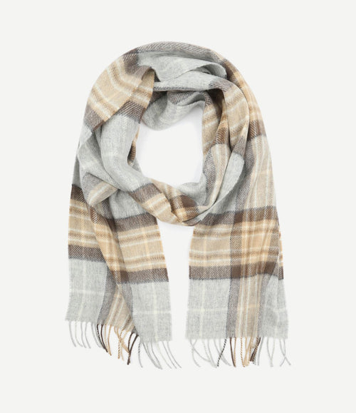 Sjaal ruit merino wol beige grijs