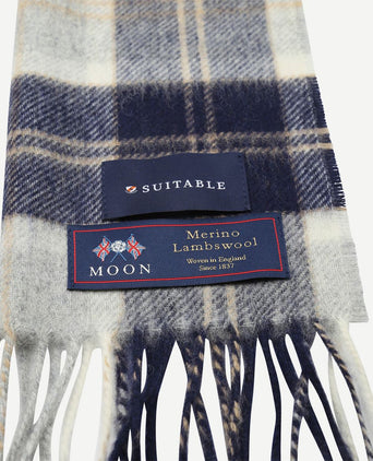 Suitable sjaal ruit merino wol blauw grijs