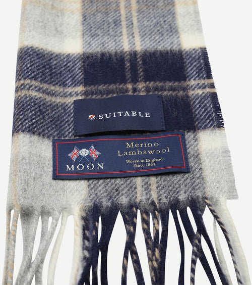 Suitable sjaal ruit merino wol blauw grijs