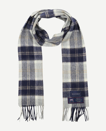 Sjaal ruit merino wol blauw grijs