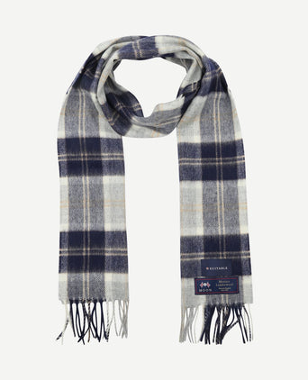 Sjaal ruit merino wol blauw grijs