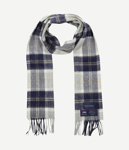 Sjaal ruit merino wol blauw grijs