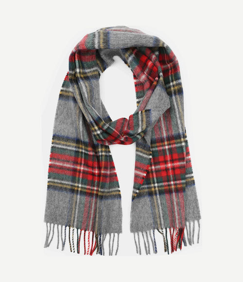 Sjaal ruit merino wol grijs multicolour