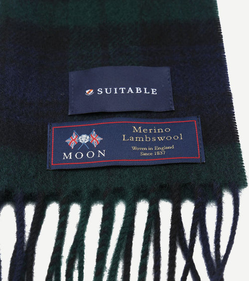 Suitable sjaal ruit merino wol donkerblauw groen