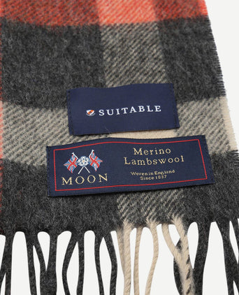 Sjaal ruit merino wol rood grijs