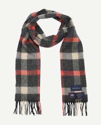 Sjaal ruit merino wol rood grijs