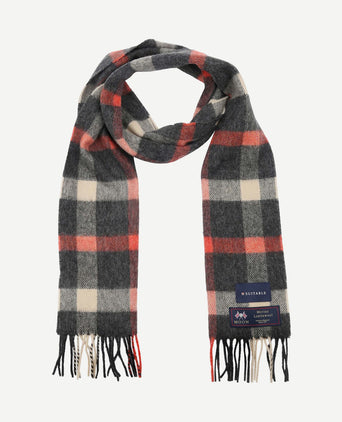 Sjaal ruit merino wol rood grijs