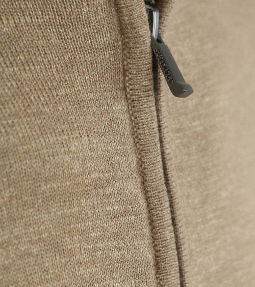 Slub yarn halve rits trui beige