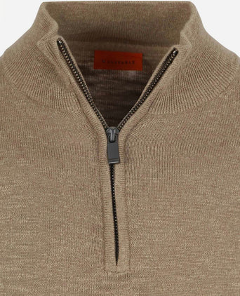 Suitable slub yarn halve rits trui beige | Slim-fit